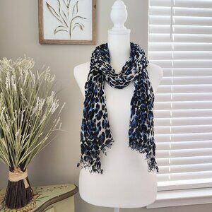 White House | Black Market Animal Print Scarf - Black, White, Blue